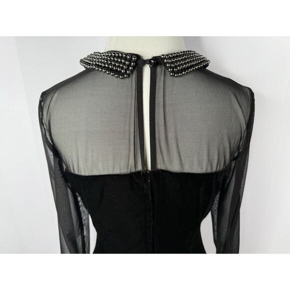 M&S Black Velvet Long Sleeve Secret Support Dress Sz US 8 Wednesday Addams Goth - Picture 3 of 13